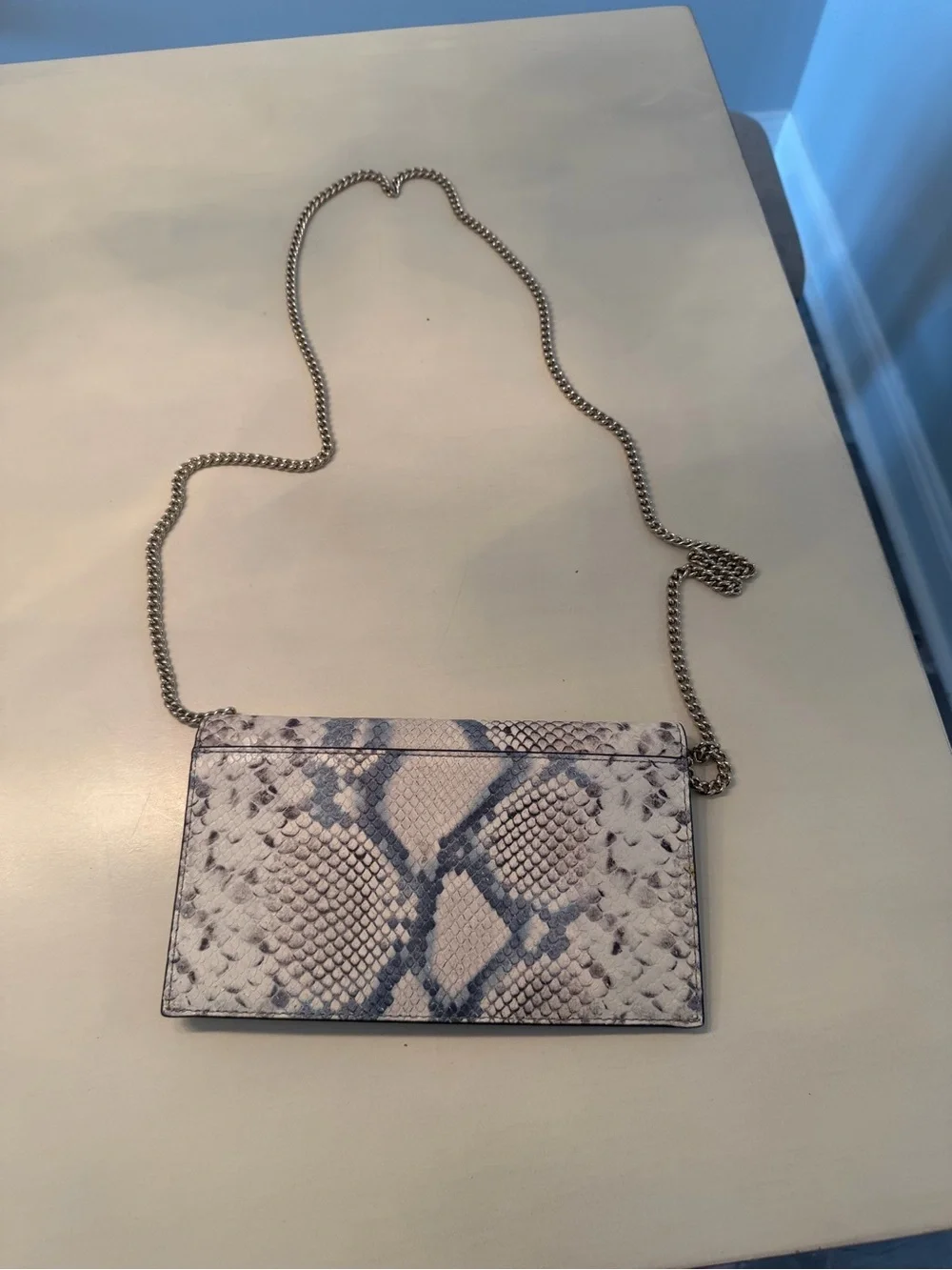 kate spade White and Blue Snake-Print Chain Crossbody